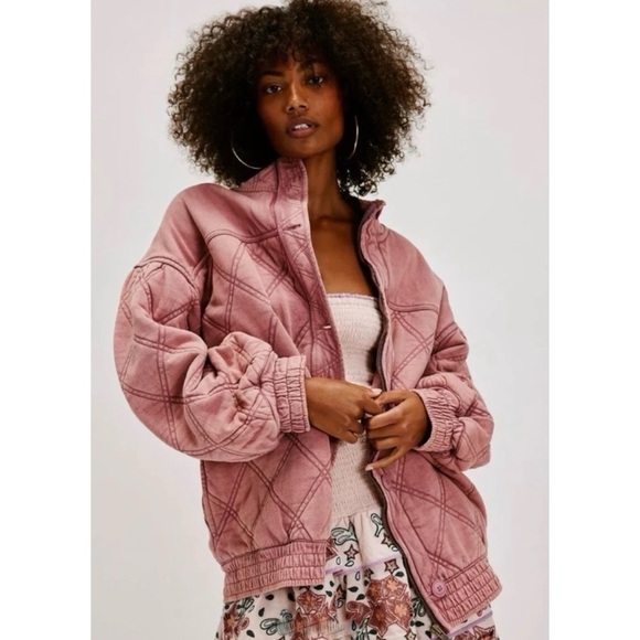 New Free People Juno Jacket Quilted Oversized Bomber Coat Pink Nostalgia Rose - Picture 11 of 11
